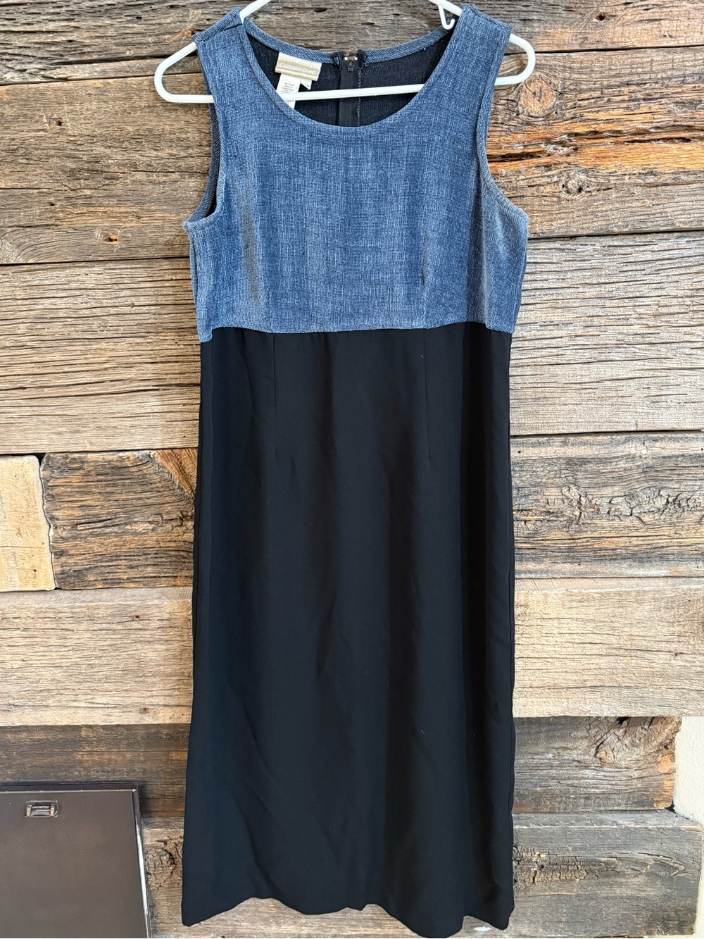Coldwater Creek Denim-Effect Blue Top with Black Midi Skirt